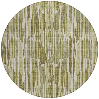 8' Olive Green Brown And Beige Round Abstract Washable Indoor Outdoor Area Rug