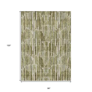 8' X 10' Olive Green Brown And Beige Abstract Washable Indoor Outdoor Area Rug