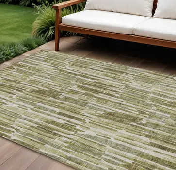 8' X 10' Olive Green Brown And Beige Abstract Washable Indoor Outdoor Area Rug