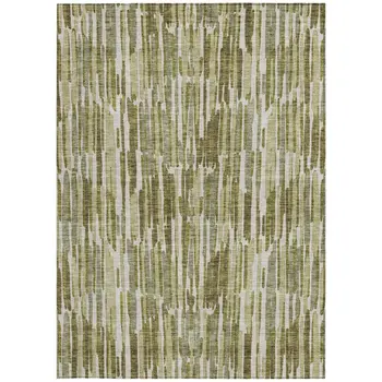 8' X 10' Olive Green Brown And Beige Abstract Washable Indoor Outdoor Area Rug