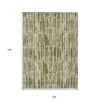 10' X 14' Olive Green Brown And Beige Abstract Washable Indoor Outdoor Area Rug