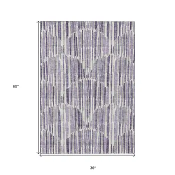 3' X 5' Purple Ivory And Lavender Abstract Washable Indoor Outdoor Area Rug