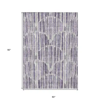 5' X 8' Purple Ivory And Lavender Abstract Washable Indoor Outdoor Area Rug