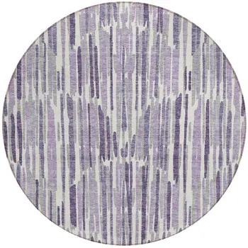8' Purple Ivory And Lavender Round Abstract Washable Indoor Outdoor Area Rug