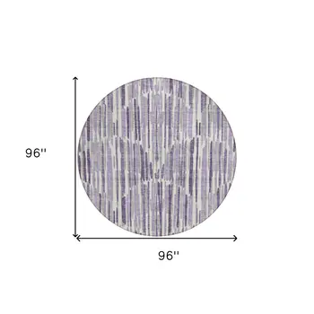 8' Purple Ivory And Lavender Round Abstract Washable Indoor Outdoor Area Rug