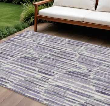 8' X 10' Purple Ivory And Lavender Abstract Washable Indoor Outdoor Area Rug
