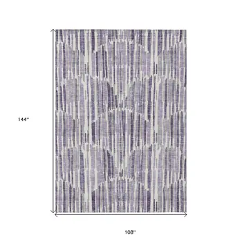 9' X 12' Purple Ivory And Lavender Abstract Washable Indoor Outdoor Area Rug