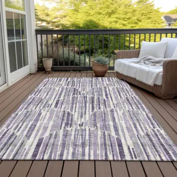 9' X 12' Purple Ivory And Lavender Abstract Washable Indoor Outdoor Area Rug