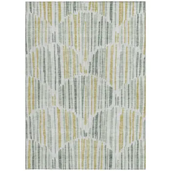 3' X 5' Sage Artichoke Green And Gold Abstract Washable Indoor Outdoor Area Rug