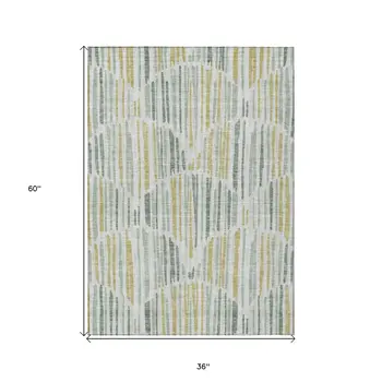 3' X 5' Sage Artichoke Green And Gold Abstract Washable Indoor Outdoor Area Rug