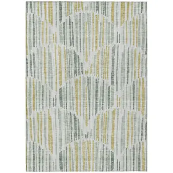 3' X 5' Sage Artichoke Green And Gold Abstract Washable Indoor Outdoor Area Rug