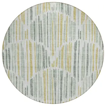 8' Sage Artichoke Green And Gold Round Abstract Washable Indoor Outdoor Area Rug