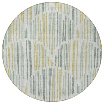 8' Sage Artichoke Green And Gold Round Abstract Washable Indoor Outdoor Area Rug