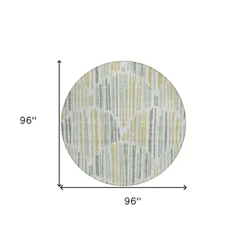 8' Sage Artichoke Green And Gold Round Abstract Washable Indoor Outdoor Area Rug