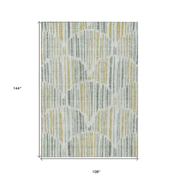 9' X 12' Sage Artichoke Green And Gold Abstract Washable Indoor Outdoor Area Rug