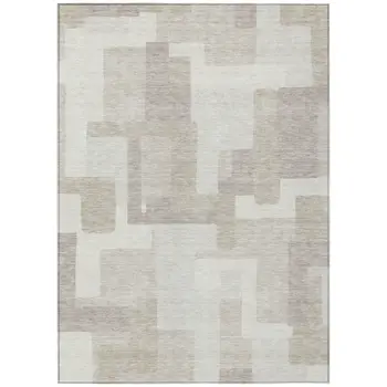 5' X 8' Beige Tan And Taupe Abstract Washable Indoor Outdoor Area Rug