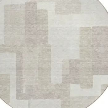 8' Beige Tan And Taupe Round Abstract Washable Indoor Outdoor Area Rug