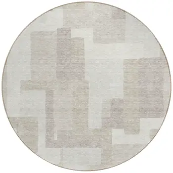 8' Beige Tan And Taupe Round Abstract Washable Indoor Outdoor Area Rug