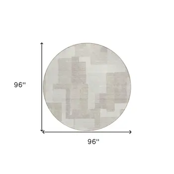 8' Beige Tan And Taupe Round Abstract Washable Indoor Outdoor Area Rug