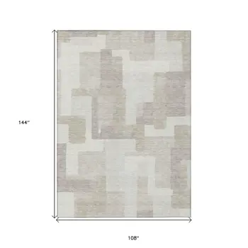 9' X 12' Beige Tan And Taupe Abstract Washable Indoor Outdoor Area Rug
