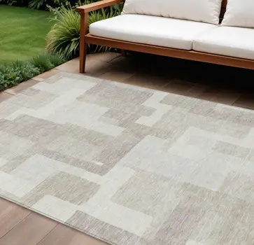 10' X 14' Beige Tan And Taupe Abstract Washable Indoor Outdoor Area Rug