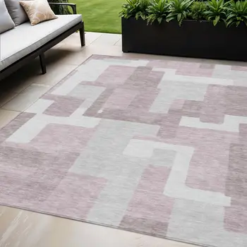 5' X 8' Blush Gray And Ivory Abstract Washable Indoor Outdoor Area Rug