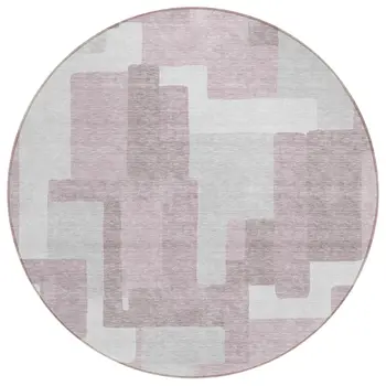 8' Blush Gray And Ivory Round Abstract Washable Indoor Outdoor Area Rug