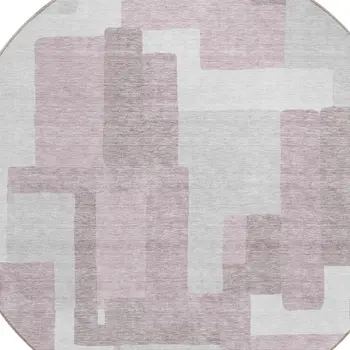 8' Blush Gray And Ivory Round Abstract Washable Indoor Outdoor Area Rug