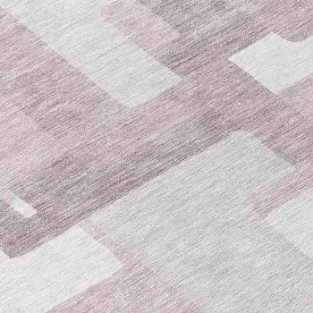8' Blush Gray And Ivory Round Abstract Washable Indoor Outdoor Area Rug