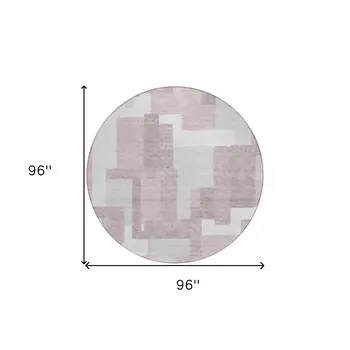 8' Blush Gray And Ivory Round Abstract Washable Indoor Outdoor Area Rug