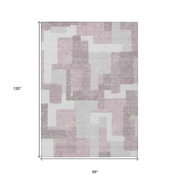 8' X 10' Blush Gray And Ivory Abstract Washable Indoor Outdoor Area Rug