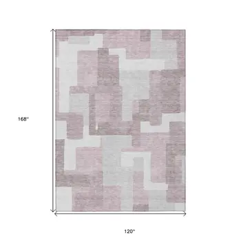 10' X 14' Blush Gray And Ivory Abstract Washable Indoor Outdoor Area Rug
