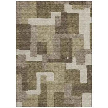 3' X 5' Brown And Beige Abstract Washable Indoor Outdoor Area Rug