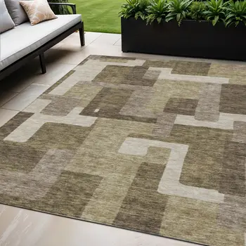 5' X 8' Brown And Beige Abstract Washable Indoor Outdoor Area Rug