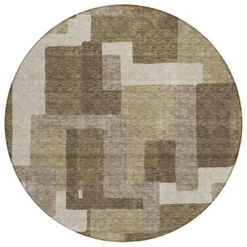 8' Brown And Beige Round Abstract Washable Indoor Outdoor Area Rug