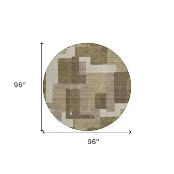 8' Brown And Beige Round Abstract Washable Indoor Outdoor Area Rug