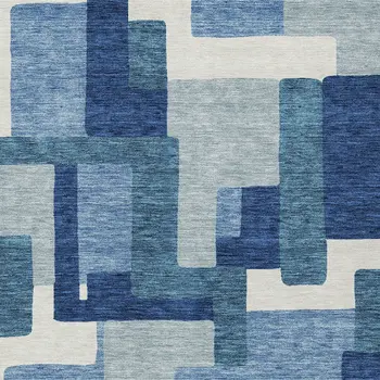 5' X 8' Navy Blue And Sky Blue Abstract Washable Indoor Outdoor Area Rug