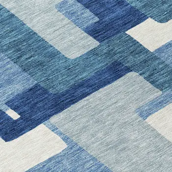 8' Navy Blue And Sky Blue Round Abstract Washable Indoor Outdoor Area Rug