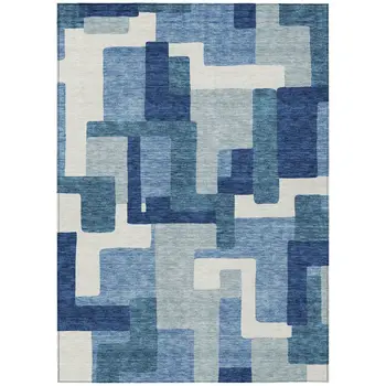 8' X 10' Navy Blue And Sky Blue Abstract Washable Indoor Outdoor Area Rug