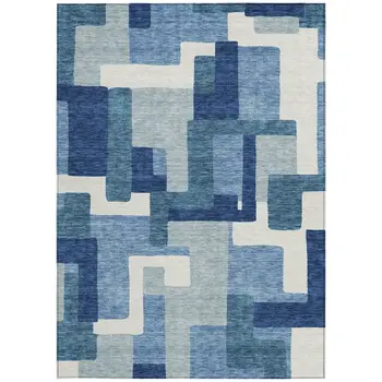 10' X 14' Navy Blue And Sky Blue Abstract Washable Indoor Outdoor Area Rug