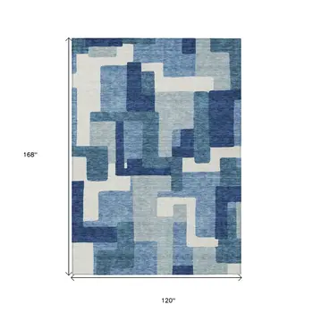 10' X 14' Navy Blue And Sky Blue Abstract Washable Indoor Outdoor Area Rug