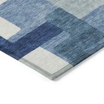 10' X 14' Navy Blue And Sky Blue Abstract Washable Indoor Outdoor Area Rug