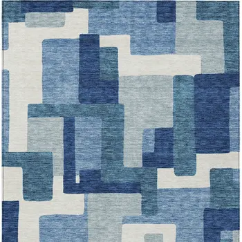 10' X 14' Navy Blue And Sky Blue Abstract Washable Indoor Outdoor Area Rug