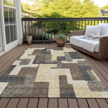 3' X 5' Brown And Taupe Abstract Washable Indoor Outdoor Area Rug
