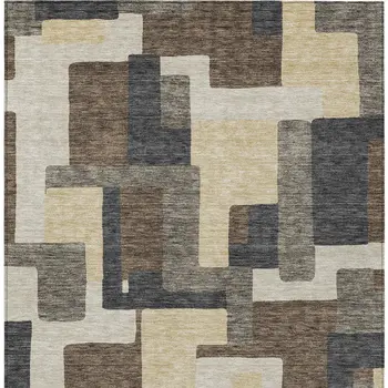 9' X 12' Brown And Taupe Abstract Washable Indoor Outdoor Area Rug