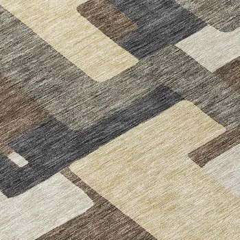 9' X 12' Brown And Taupe Abstract Washable Indoor Outdoor Area Rug