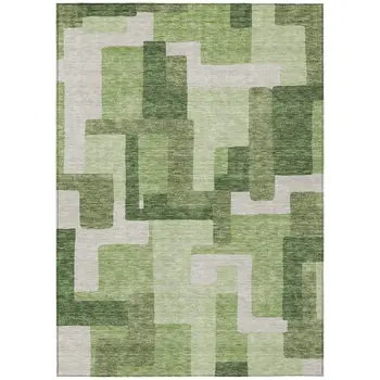 3' X 5' Artichoke Green And Ivory Abstract Washable Indoor Outdoor Area Rug