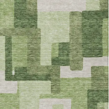 3' X 5' Artichoke Green And Ivory Abstract Washable Indoor Outdoor Area Rug