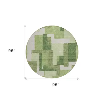 8' Artichoke Green And Ivory Round Abstract Washable Indoor Outdoor Area Rug