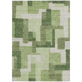 8' X 10' Artichoke Green And Ivory Abstract Washable Indoor Outdoor Area Rug